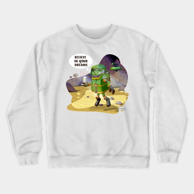 Green spacesuit, Follow your dreams. Reo Crewneck Sweatshirt by Nakano_boy